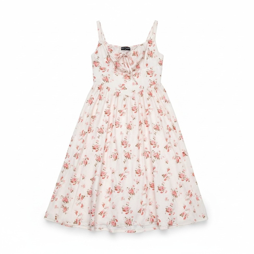 Scarlet Darkness Pink Floral Milkmaid Midi Dress Cream Smocked Back Womens Large